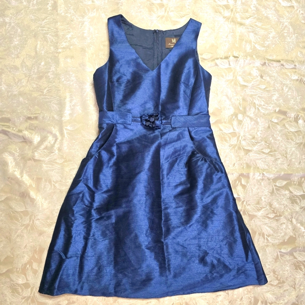 ML Monique Lhuillier Bridesmaids Dress Sz 14 Petroleum Blue Wedding Vtg Cocktail